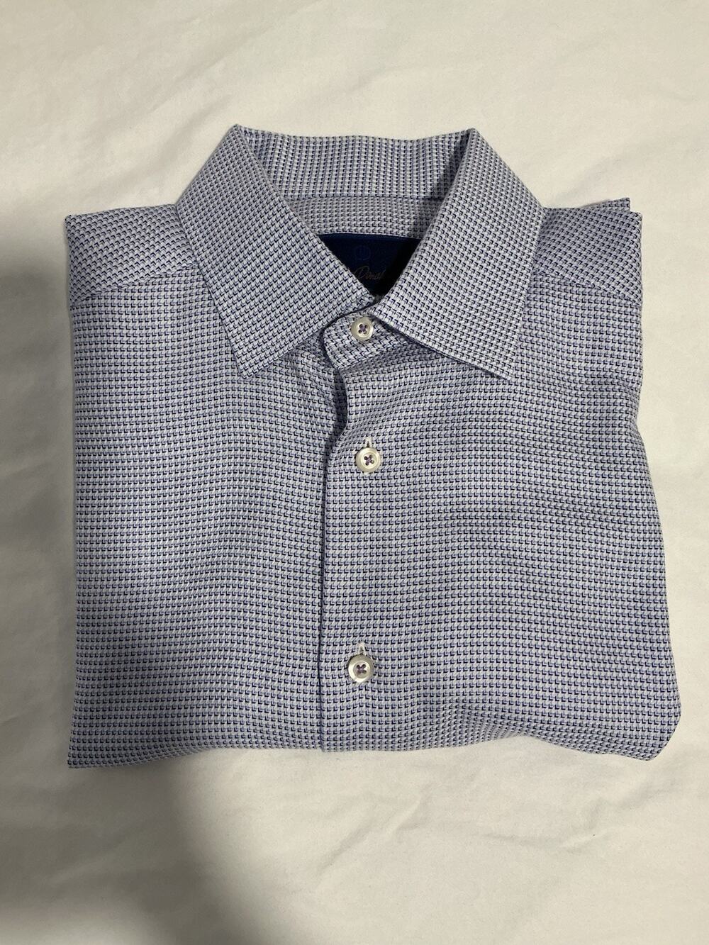 David Donahue Men’s Purple Geometric Trim Long Sleeve Dress Shirt Size 16 34/35